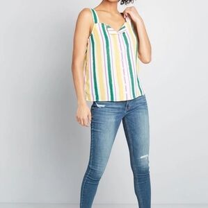 Modcloth One Affogato Button-Up Tank Top Summer Vacation Lightweight Multicolor